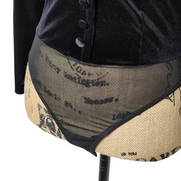 Sagaie France Vintage Womens Designer Satin Velor Tuxedo Body Suit Size 2 Black - Picture 6 of 16